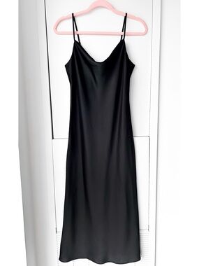Banana Republic black satin midi length slip dress